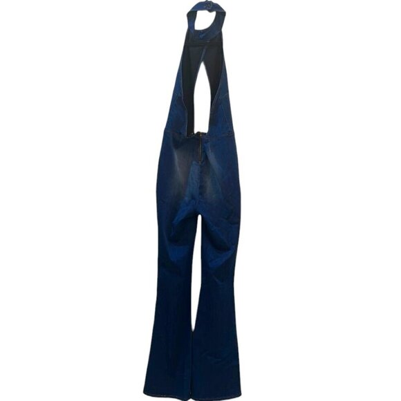 Mitzi Michel Open Back Flared Leg Stretch Denim Jumpsuit Women's Small - Picture 3 of 16